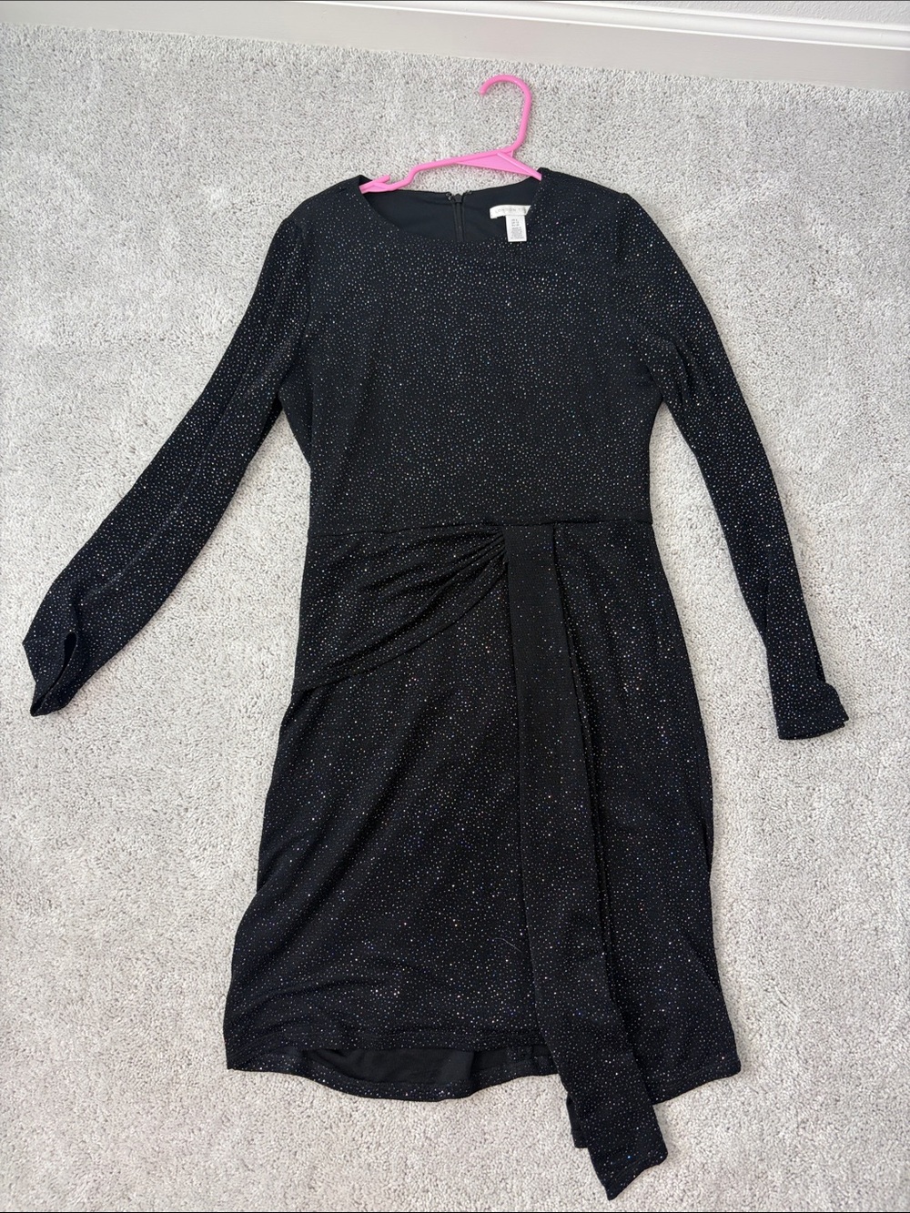 London Times Black Glitter Long-Sleeve Wrap-Detail Dress